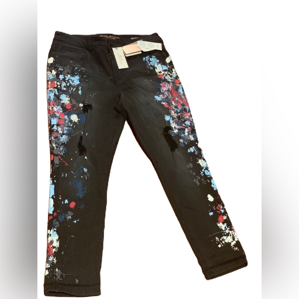 Melissa McCarthy 7 Trendy Plus Size Paint-Splatter Jeans. NWT SZ 18W. Skinny